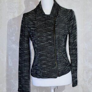 Lucky Brand Women's S Small Black & White Chevron Knit Asymmetrical Moto Jacket